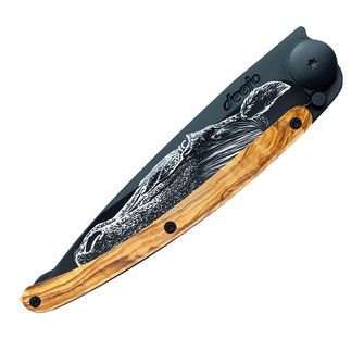 Deejo nóż składany Black tattoo, olive wood, Warmblood