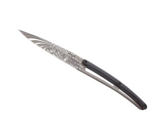 Deejo składany nóż Tattoo, zestaw noży do steków, jasnoszara powierzchnia, eben Japon